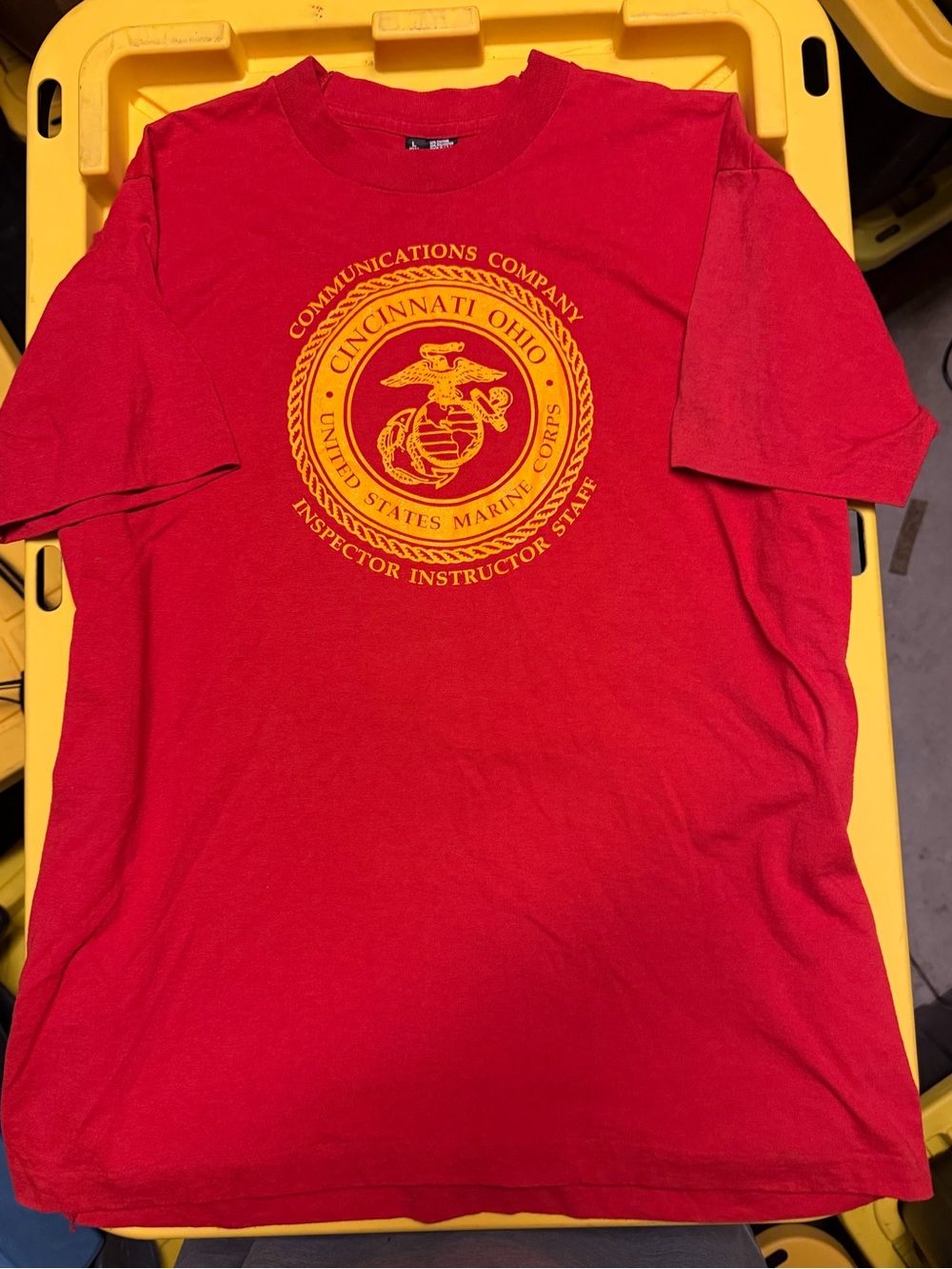 Red Short-Sleeve Graphic Tee with Yellow Marine Corps Emblem